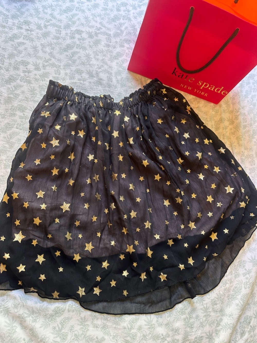 kate spade Black Chiffon Skirt with Gold Star Motif